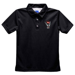 NC State Youth Embroidered Wolfhead Solid Black Polo