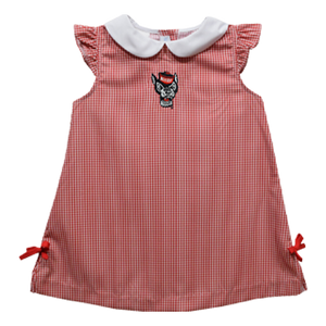 NC State Wolfpack Vive La Fete Gingham Infant Girls Embroidered Wolfhead A-Line Ella Dress