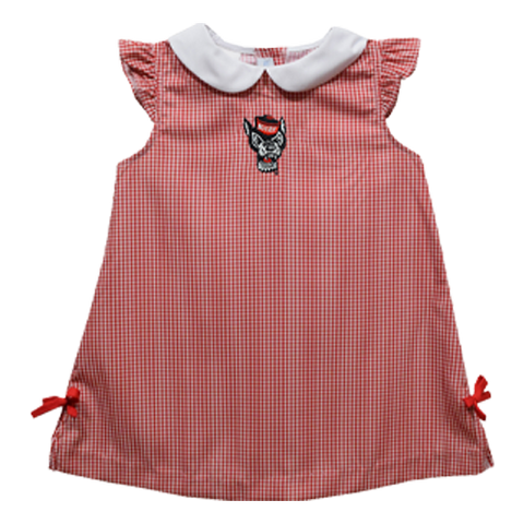 NC State Wolfpack Vive La Fete Gingham Toddler Girls Embroidered Wolfhead A-Line Ella Dress