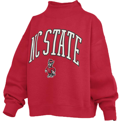 NC State Wolfpack Red Embroidered Oversized Fleece Mock Neck