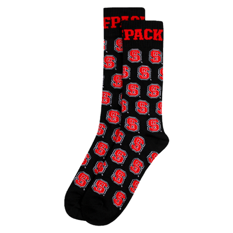 NC State Wolfpack Block S Black Repeating Dress Sock