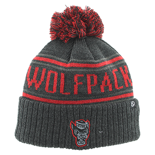 NC State Wolfpack Wolfhead Marled Stripe Cuff Pom Beanie