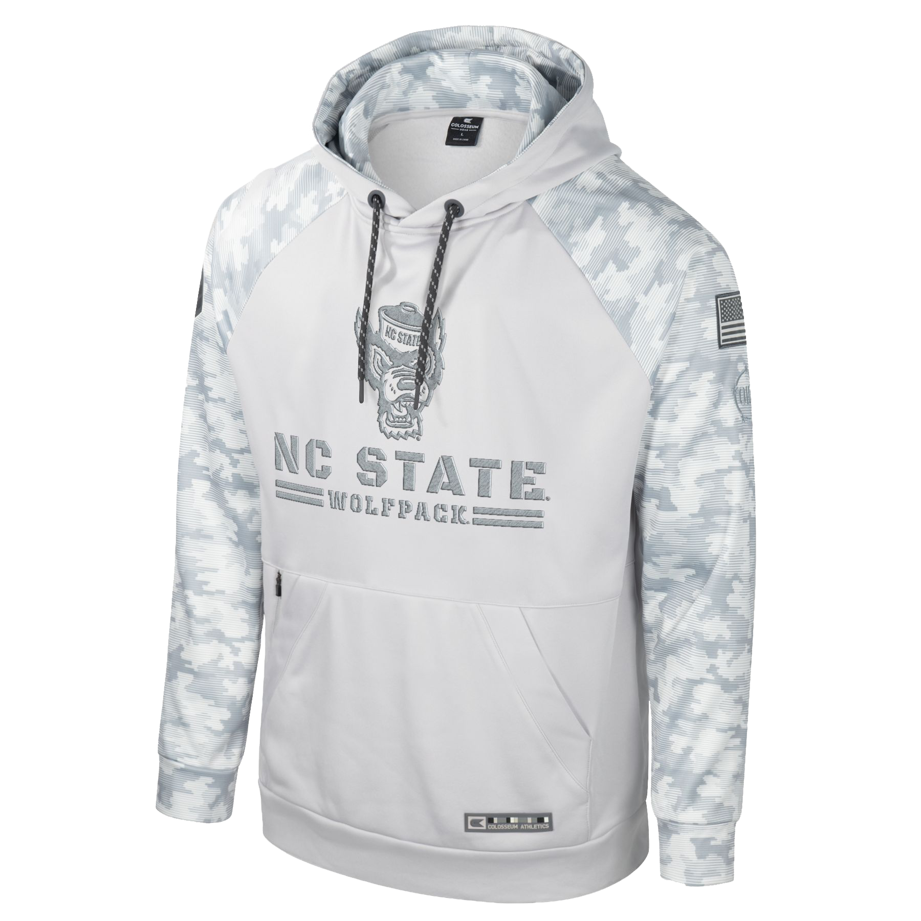 NC State Wolfpack Operation Hat Trick Poly Fleece Light Grey/Horizon Camo Hood