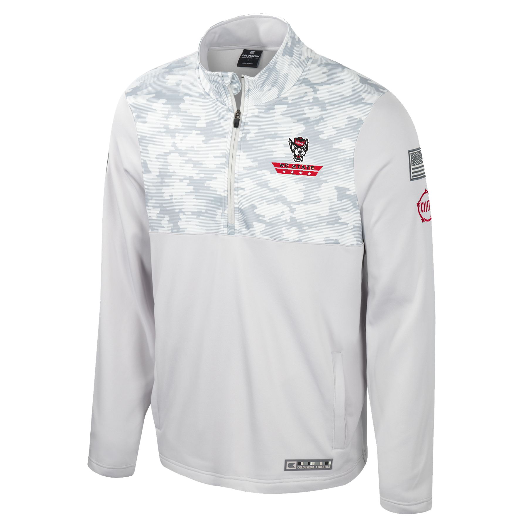 NC State Wolfpack Operation Hat Trick 1/2 Zip Poly Fleece Light Grey/Horizon Camo