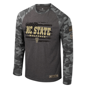 NC State Wolfpack Operation Hat Trick Long Sleeve Raglan Pavement/Camo T-Shirt