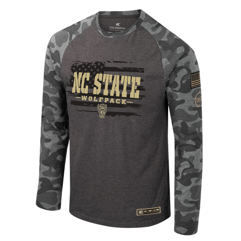 NC State Wolfpack Operation Hat Trick Long Sleeve Raglan Pavement/Camo T-Shirt