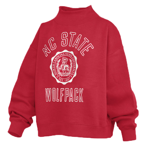 NC State Wolfpack Women's Red Long Sleeve Mock Crew Oversized Fleece