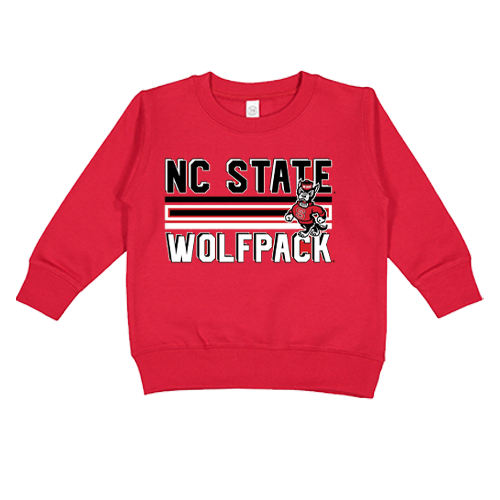 NC State Wolfpack Red Strutting Wolf Stripes Toddler Crewneck Sweatshirt