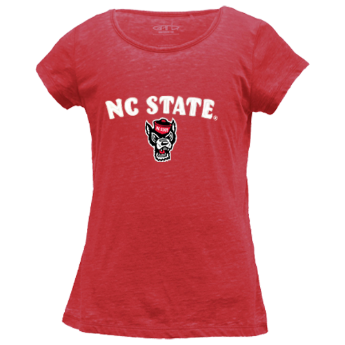 NC State Wolfpack Youth Girls Red Wolfhead Scoop Neck T-Shirt