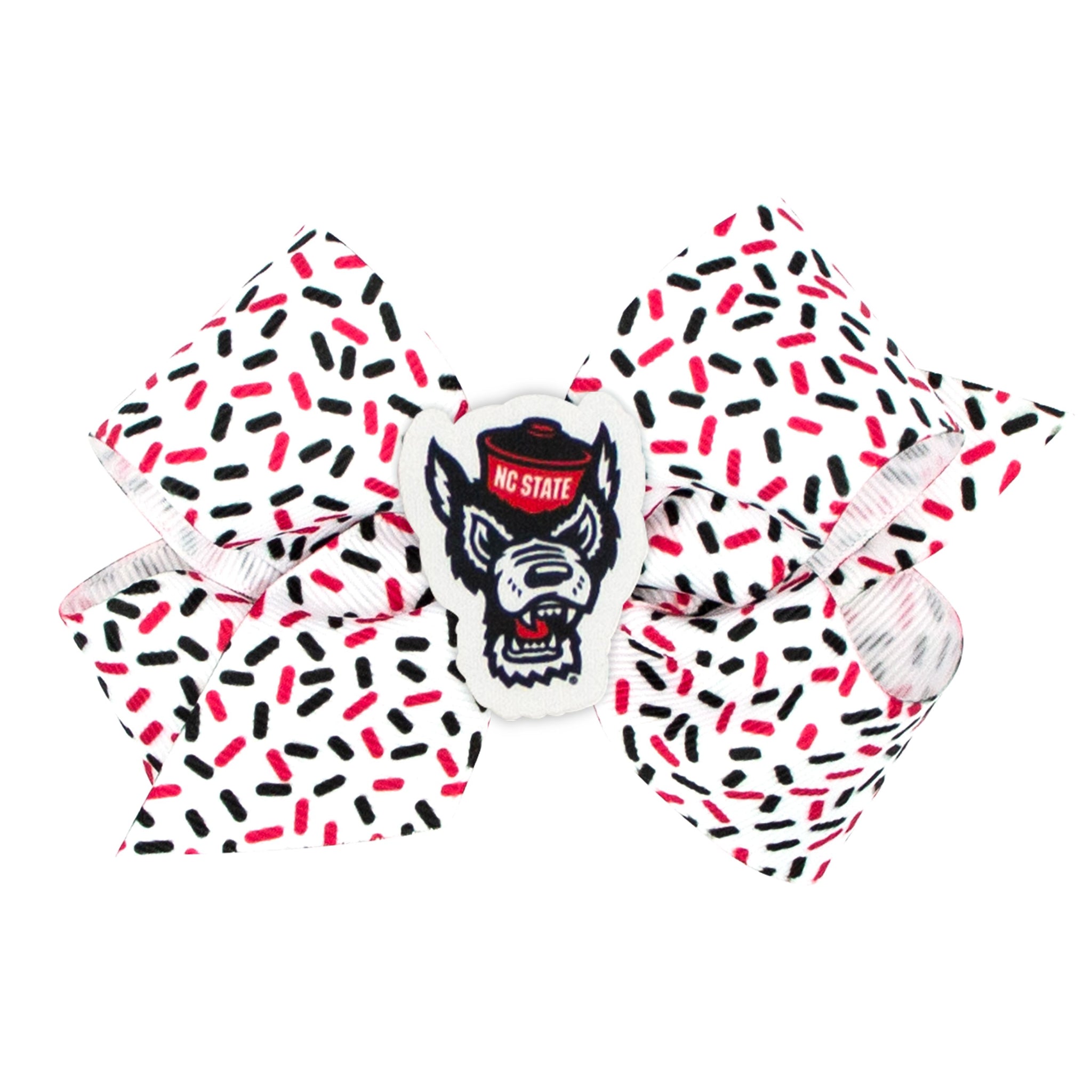 NC State Wolfpack Medium Confetti Print w/ Wolfhead Badge Hair Bow