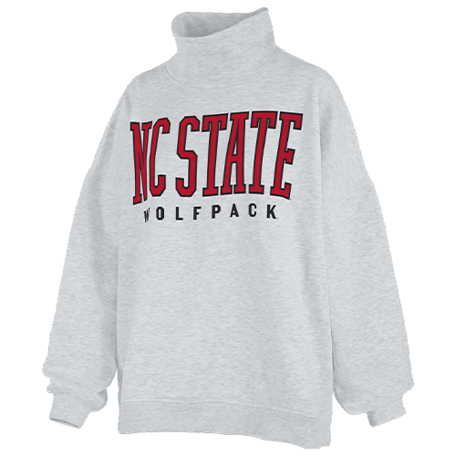 NC State Wolfpack Ash Grey Embroidered Oversized Fleece Mock Neck with Pockets