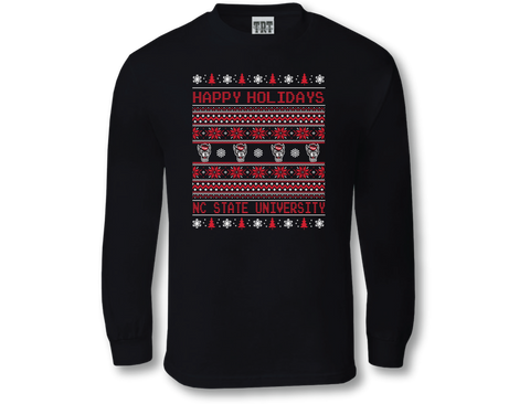 NC State Wolfpack TRT Ugly Sweater Happy Holidays Long Sleeve T-Shirt