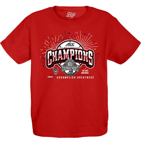 NC State Wolfpack ACC Basketball 2024 Champions Red Youth T-Shirt