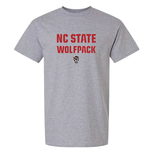 NC State Wolfpack Sports Grey Wolfhead Stacked Wordmark T-Shirt