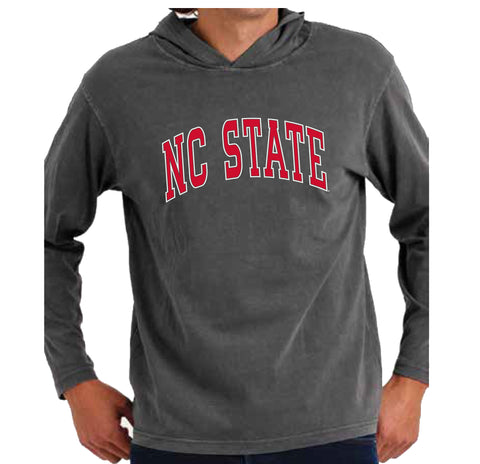 NC State Wolfpack Comfort Colors Charcoal Arch Hooded Long Sleeve T-Shirt