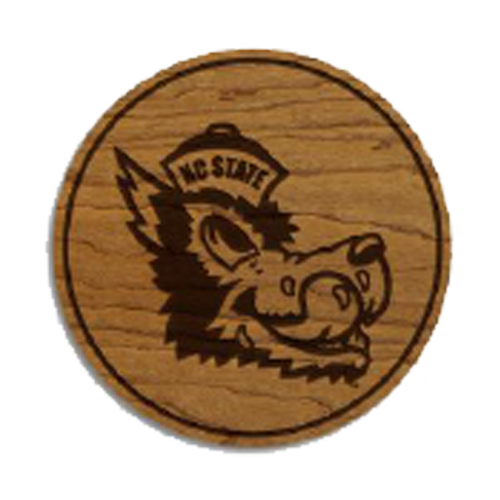 NC State Wolfpack Engraved Vault Slobbering Wolf Wood Set of 4 Wood Coasters with Holder