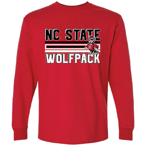 NC State Wolfpack Red Strutting Wolf Stripes Long Sleeve T-Shirt
