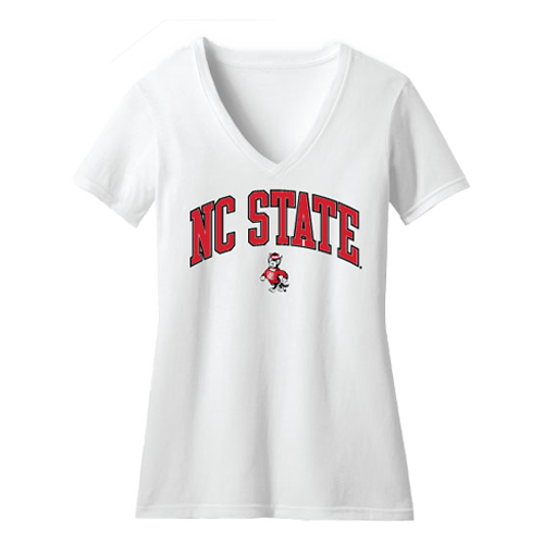 NC State Wolfpack Women's Strutting Wolf White V-neck T-shirt