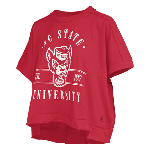 NC State Wolfpack Women's Red Cap-Sleeve Oversized Waist-Length Top