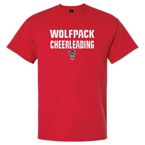 NC State Wolfpack Youth Red Wolfhead Stacked Cheer T-Shirt