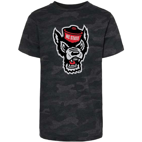 NC State Wolfpack Youth Black Storm Camo Wolfhead T-Shirt