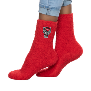 NC State Wolfpack Zoozatz Red Wolfhead Grip Fuzzy Socks