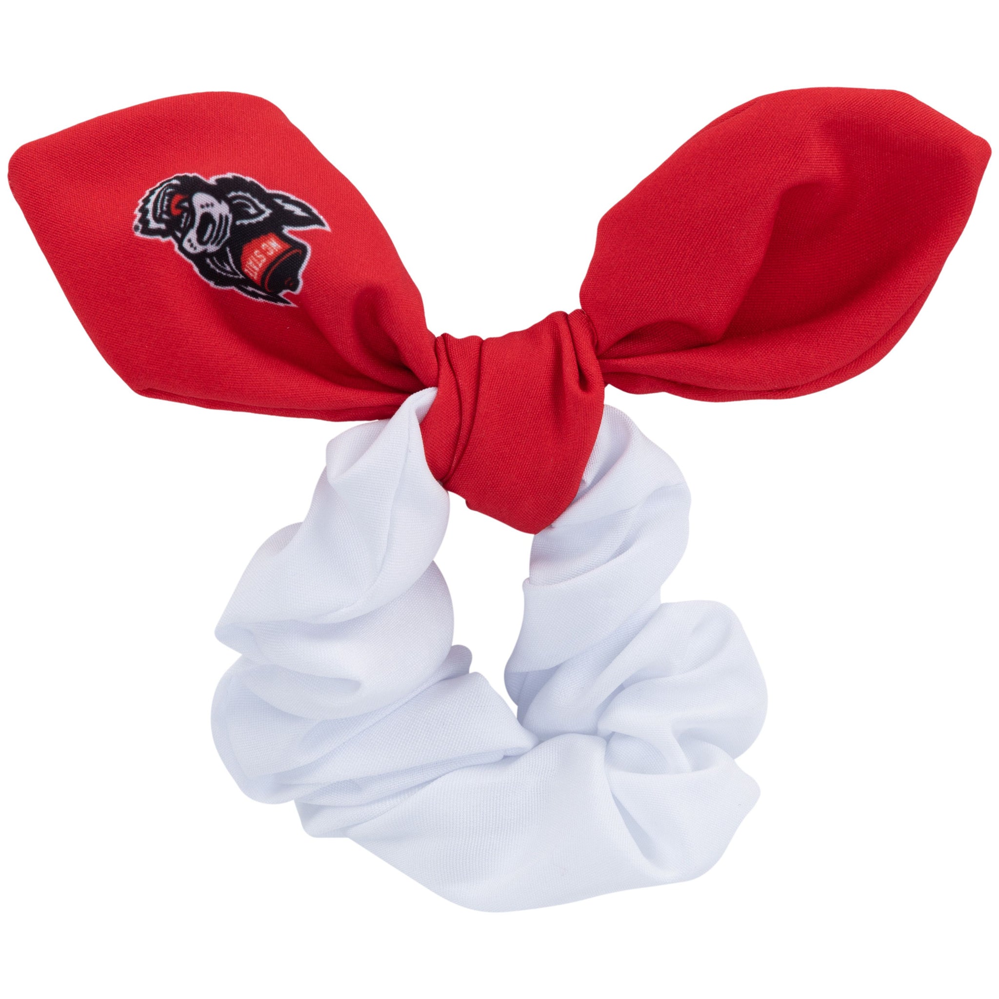 NC State Wolfpack White w/Red Wolfhead Bow Scrunchie