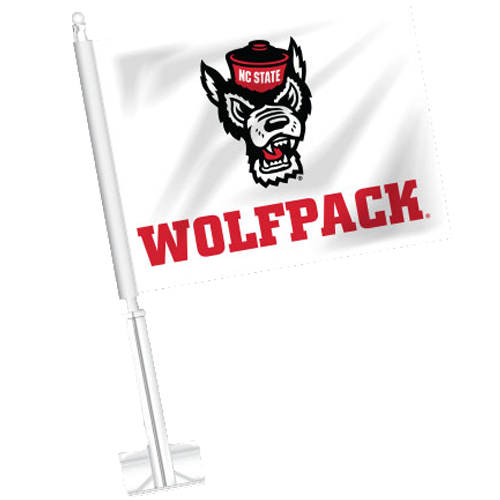 NC State Wolfpack White Wolfhead Car Flag