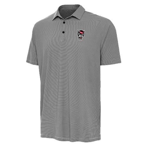 NC State Wolfpack Antigua Black and White Stripe Wolfhead Polo