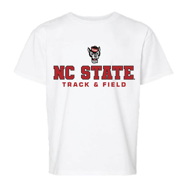 NC State Wolfpack Youth White Wolfhead Track & Field T-Shirt