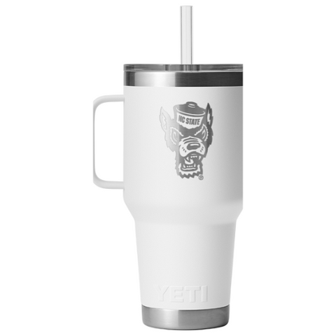 NC State Wolfpack White Yeti 35oz Handle Mug with Straw