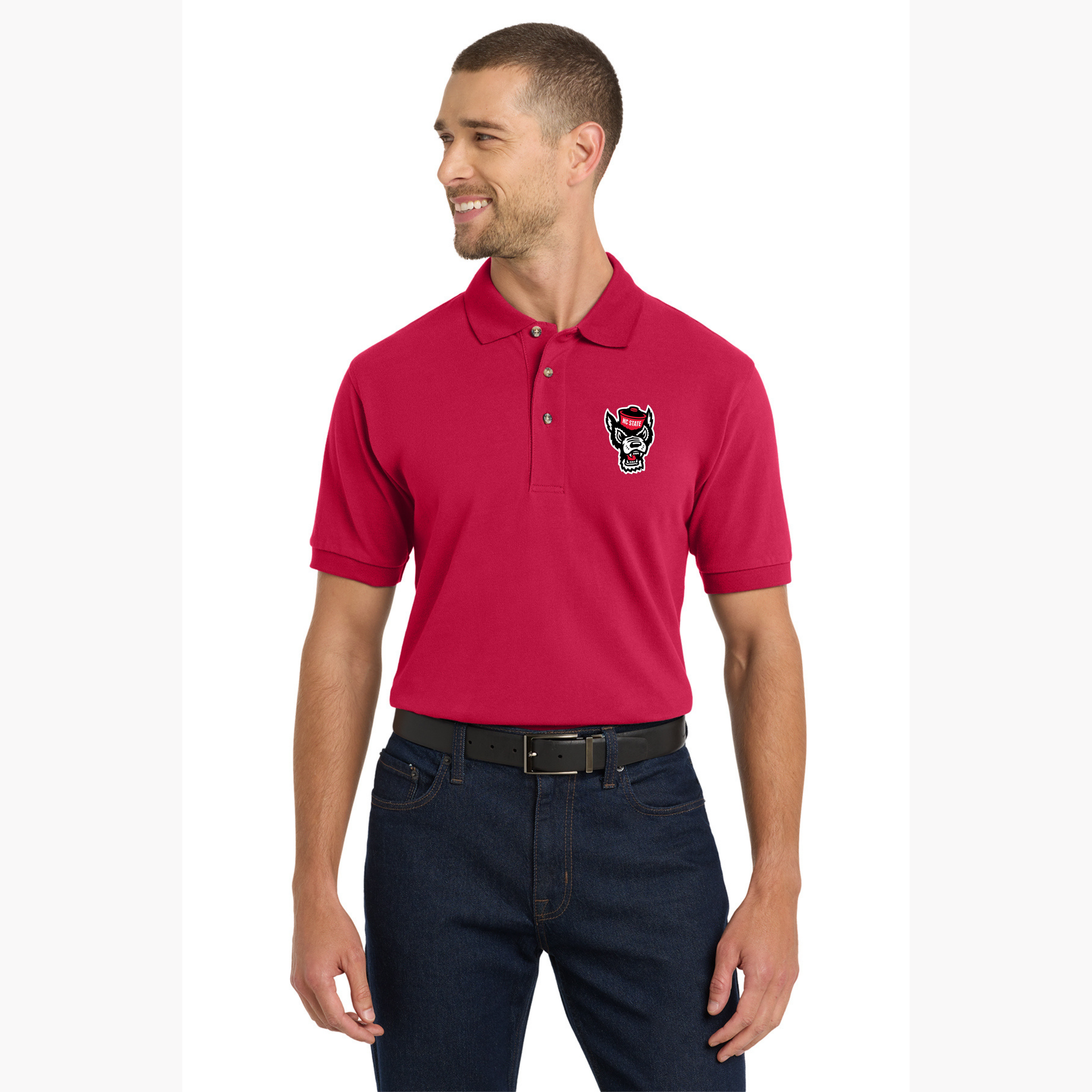 NC State Wolfpack Red Wolfhead Cotton Pique Polo