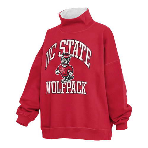 NC State Wolfpack Red Strutting Wolf Oversized Fleece Mock Neck w/ Pocket