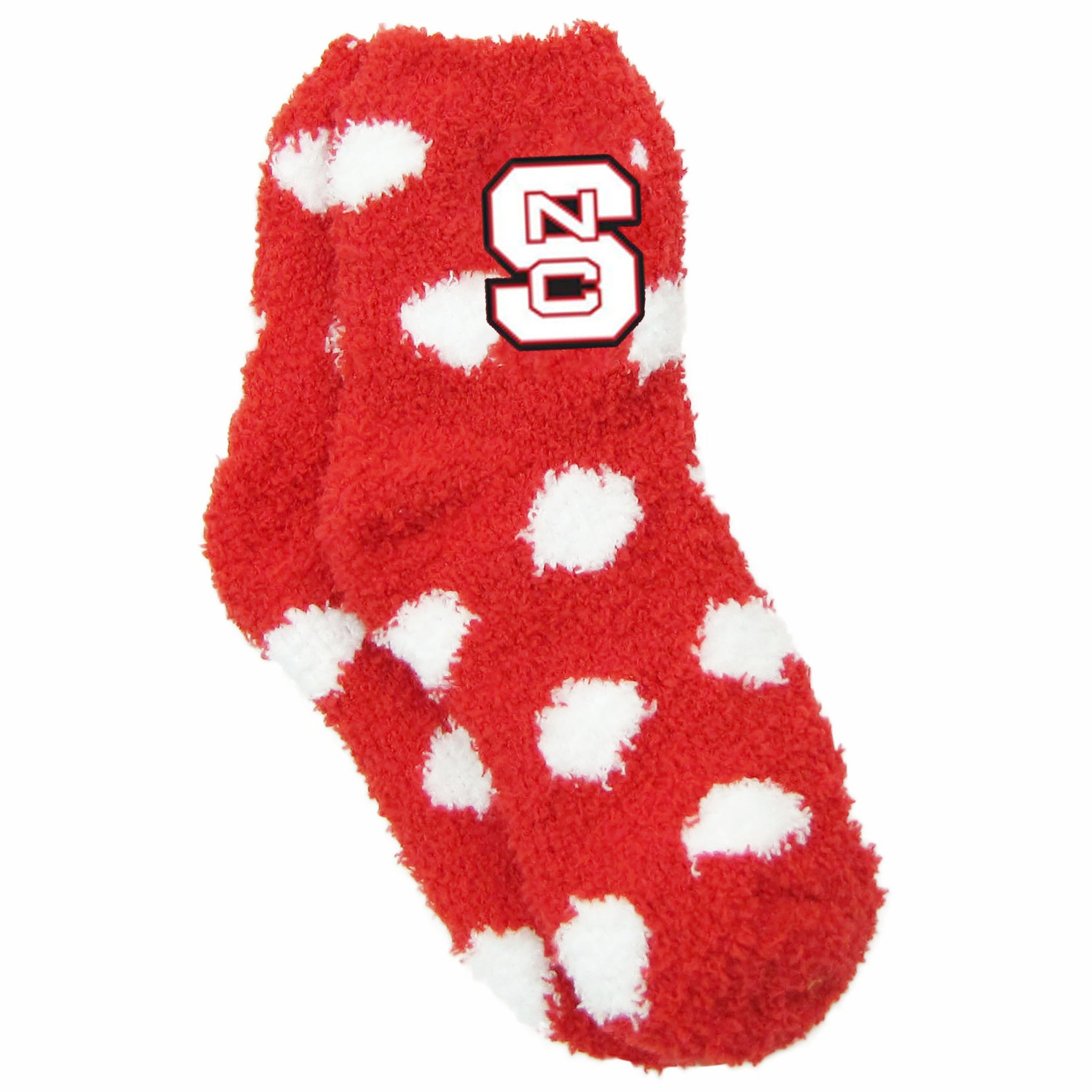 NC State Wolfpack Youth Red Block S w/ White Polka Dot Fuzzy Socks