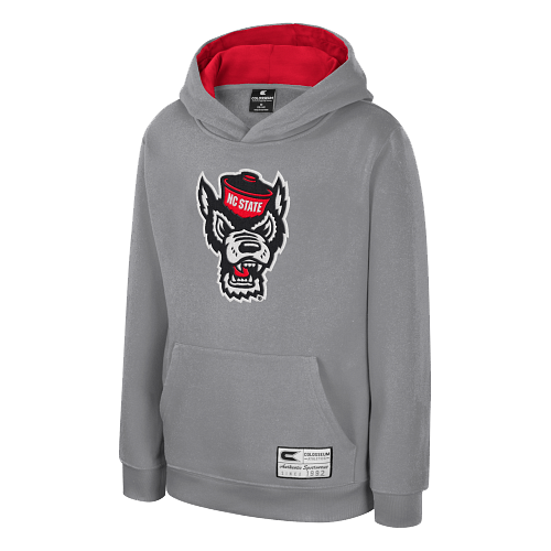 NC State Wolfpack Youth Grey Embroidered Wolfhead Hooded Sweatshirt