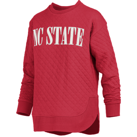 NC State Wolfpack Women's Red Pasadena Rounded Bottom Quilted Crewneck