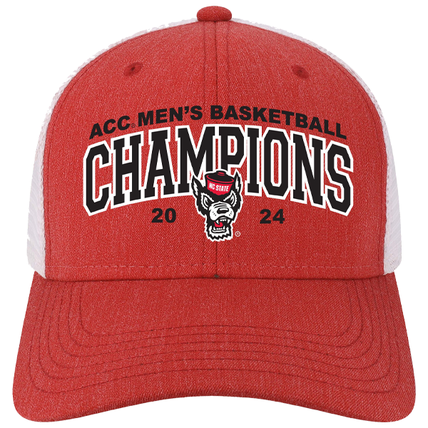 NC State Wolfpack Melange Red and White 2024 ACC Men's Basketball Champions Mid Pro Snapback Adjustable Hat
