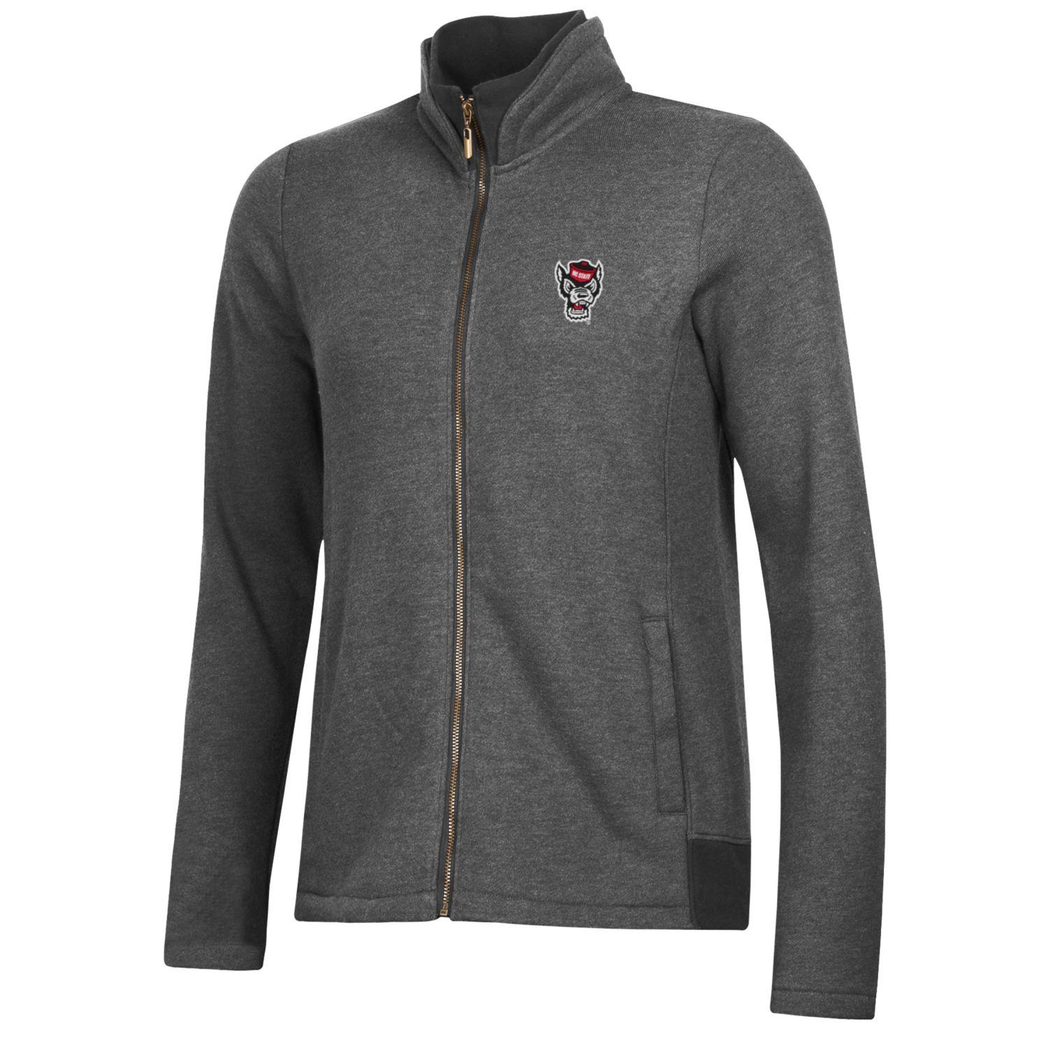 NC State Wolfpack Women's Charcoal Wolfhead Relaxed Luxe Full Zip Jacket