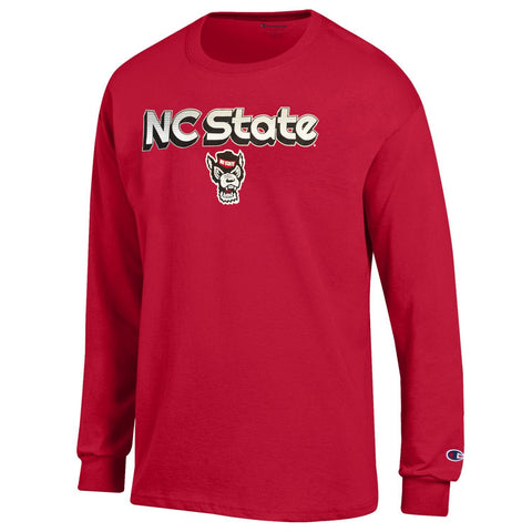 NC State Wolfpack Champion Youth Red Shadow Letter Long Sleeve T-Shirt