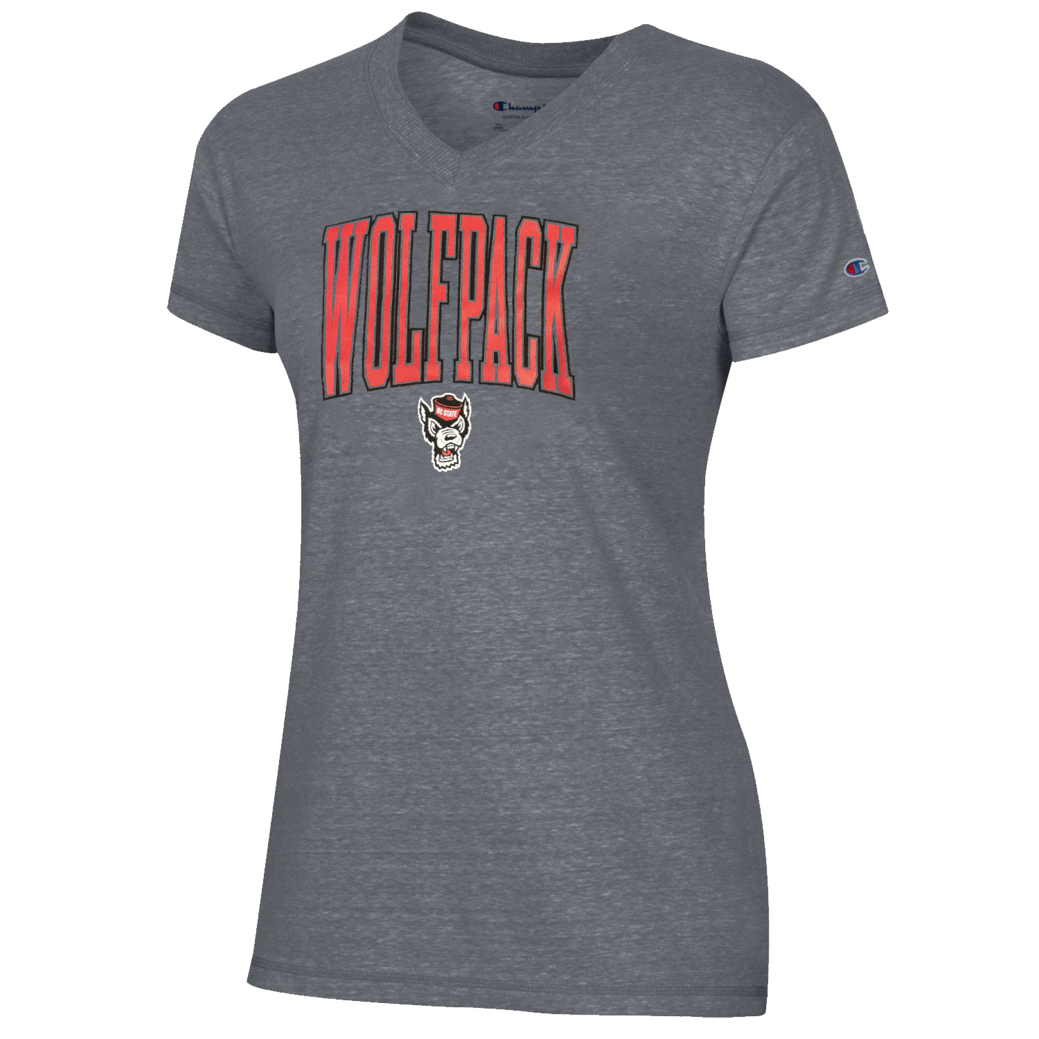 NC State Wolfpack Women's Champion Grey V-Neck Wolfpack T-Shirt