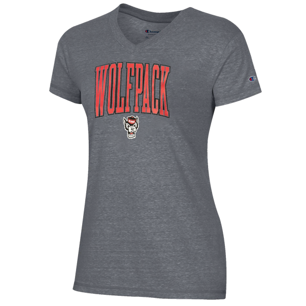 NC State Wolfpack Women's Champion Grey V-Neck Wolfpack T-Shirt