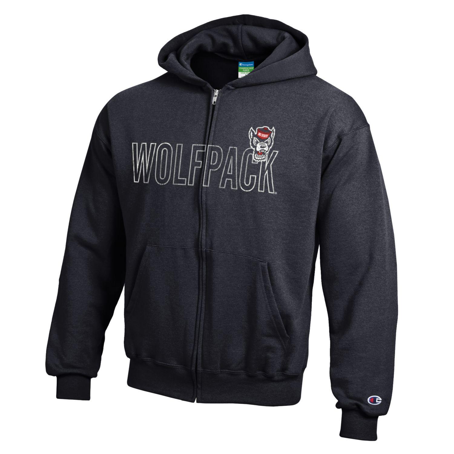 NC State Wolfpack Champion Youth Black Wolfhead Full Zip Fleece Hooded Sweatshirt