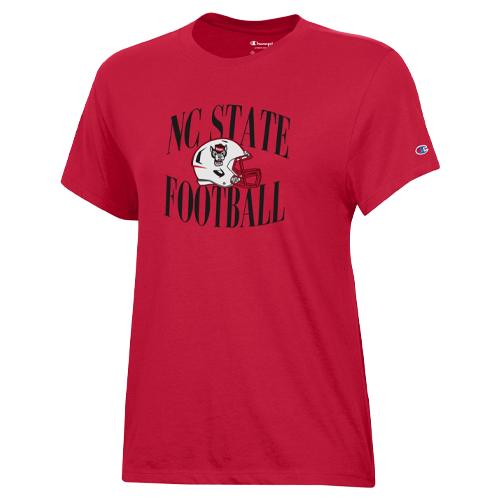 NC State Wolfpack Champion Women's Red Football Helmet T-Shirt
