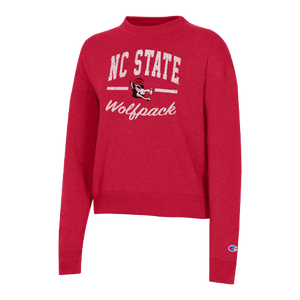 NC State Wolfpack Champion Triumph Women's Scarlet Slobbering Wolf Crewneck