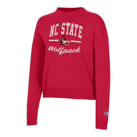 NC State Wolfpack Champion Triumph Women's Scarlet Slobbering Wolf Crewneck
