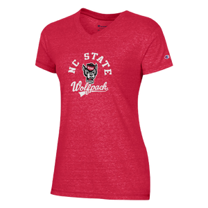 NC State Wolfpack Women's Champion Red V-neck Arch Wolfhead T-shirt