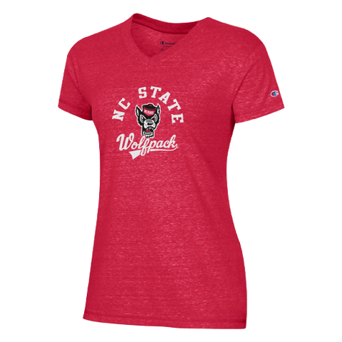 NC State Wolfpack Women's Champion Red V-neck Arch Wolfhead T-shirt
