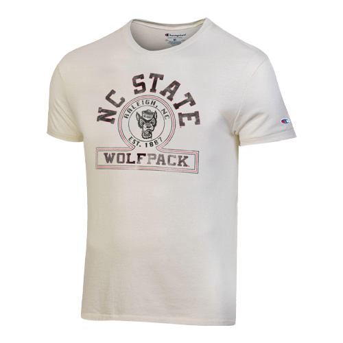 NC State Wolfpack Champion Alabaster White Distressed Raleigh Arched Wolfhead T-Shirt
