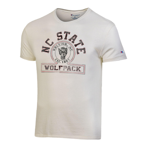 NC State Wolfpack Champion Alabaster White Distressed Raleigh Arched Wolfhead T-Shirt