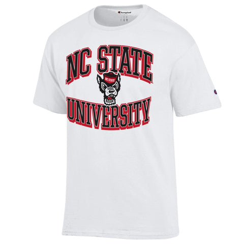 NC State Wolfpack Champion White Arched NC State Over Wolfhead T-Shirt